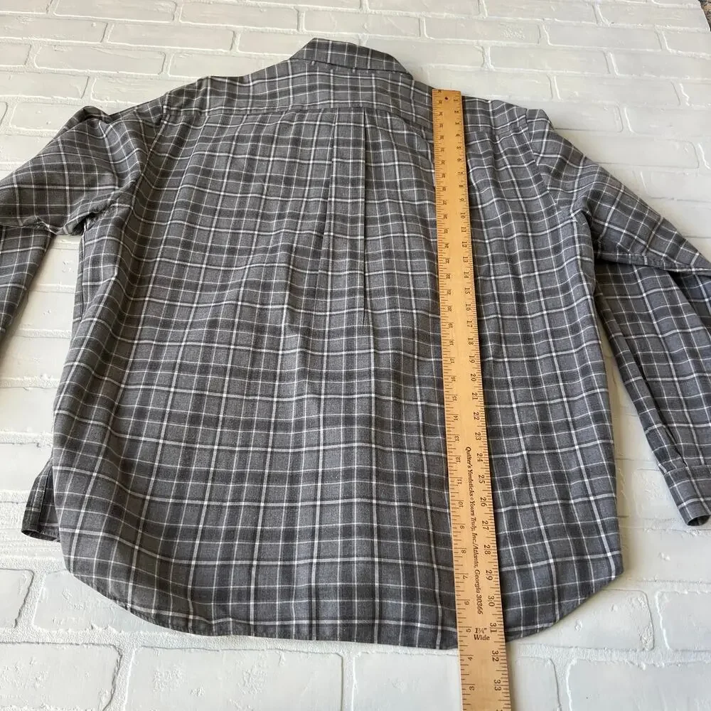 Eddie Bauer Men's Grey Plaid 100% Cotton Long Sleeve Button Down -sz XL